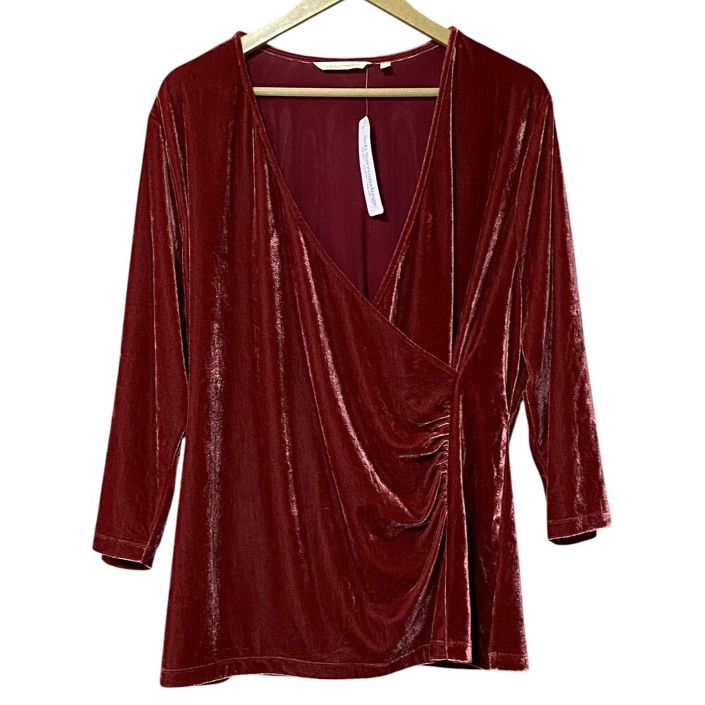 Soft Surroundings Alyssa Velvet Faux Wrap Ruched Tunic Women's 2X Cabernet NWT